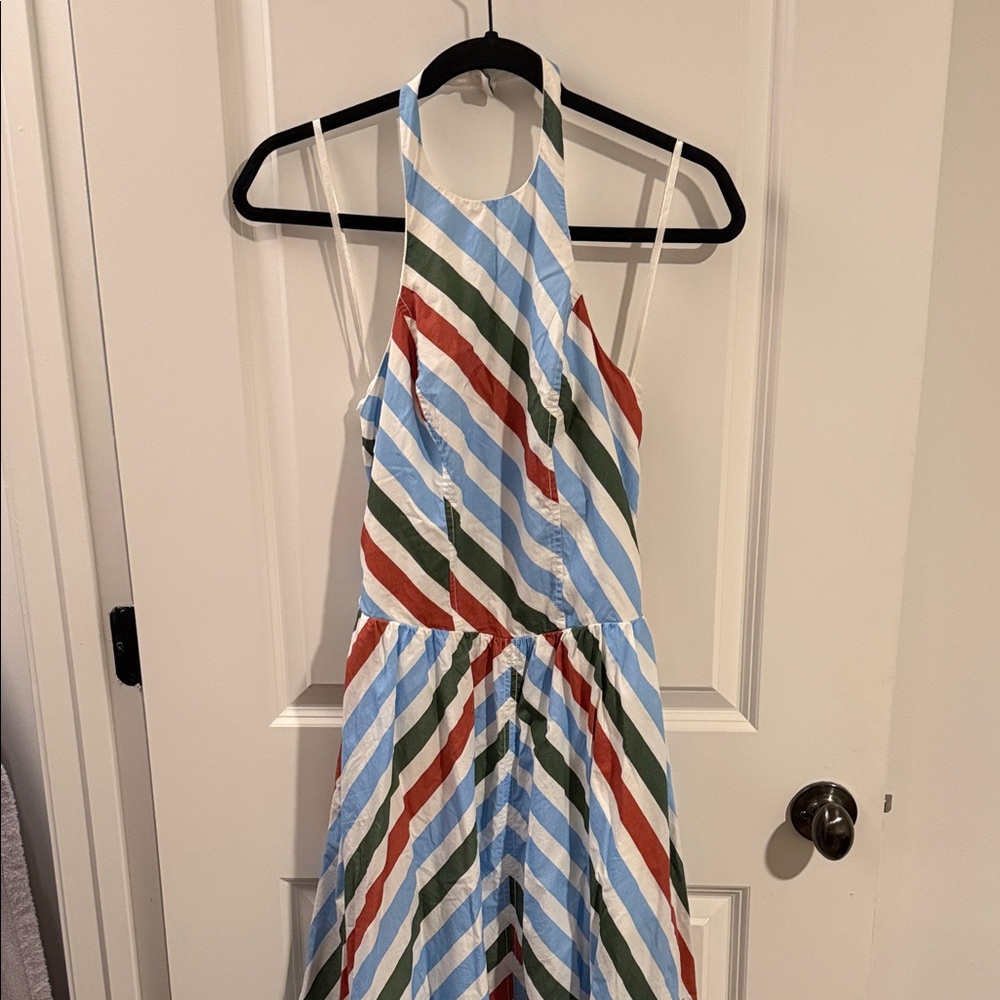 Mauve Striped Halter Midi Dress - Blue, Red, Green, White